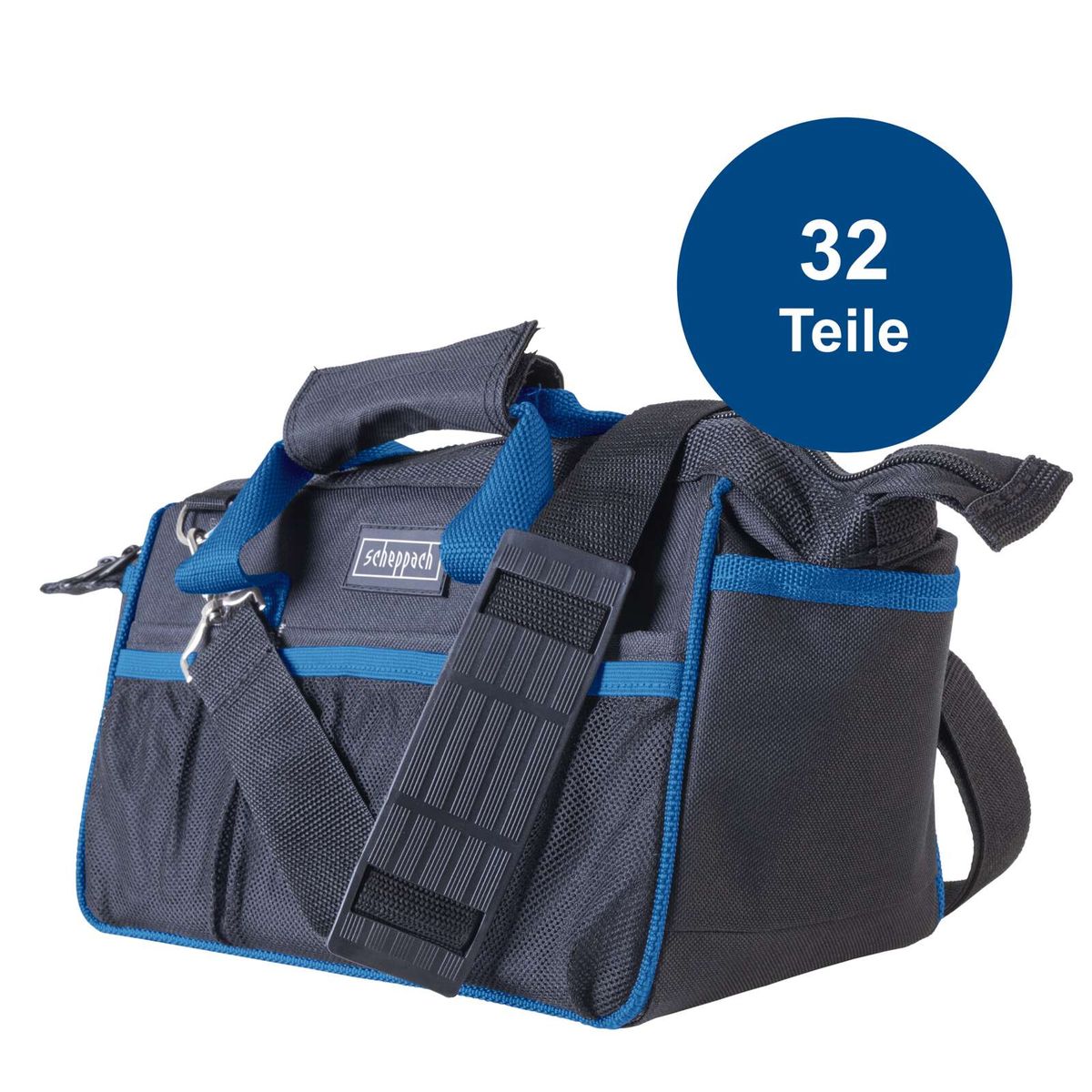 Werkzeugtasche mit 32 Teilen, strukturierter Innenraum für organisierte Aufbewahrung