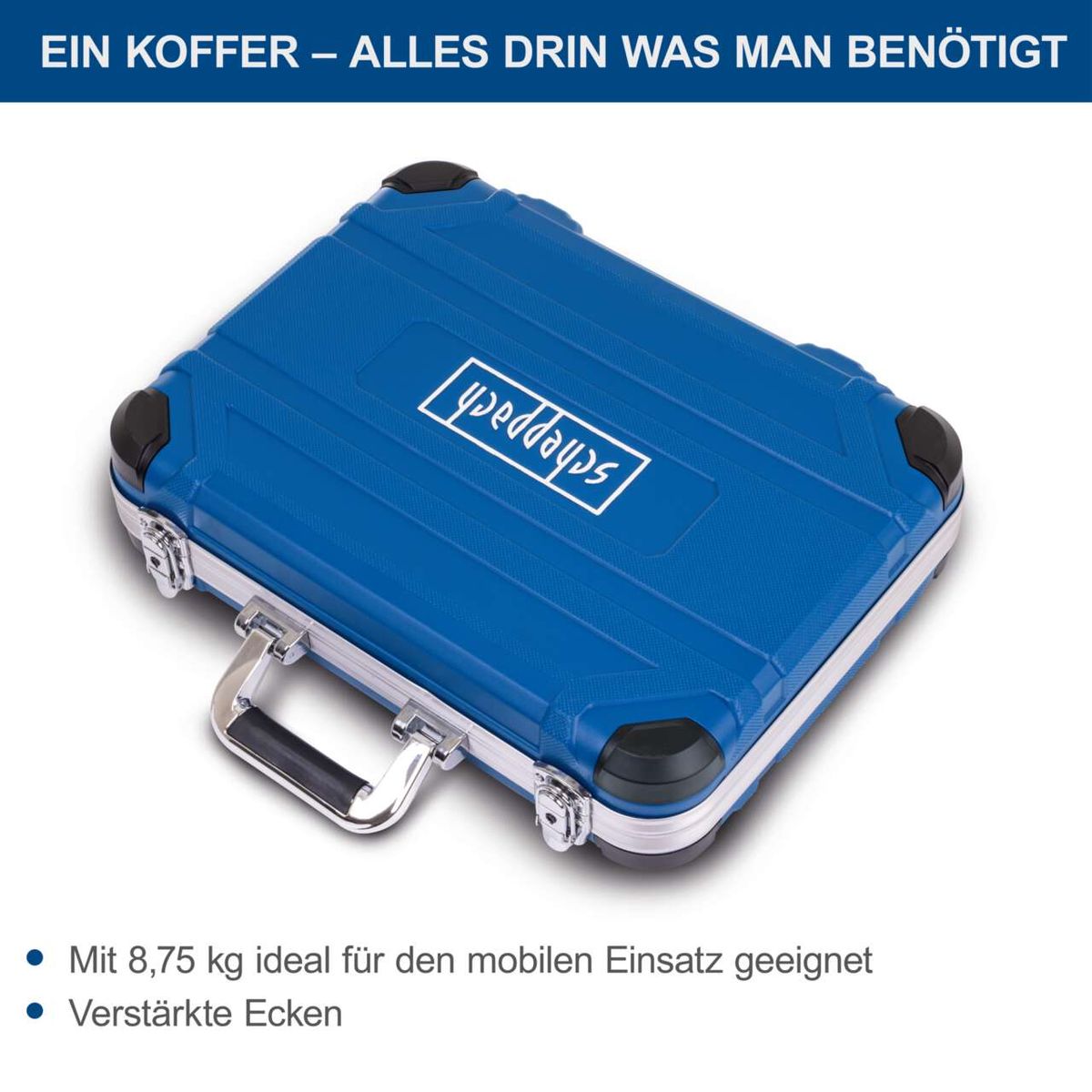 Werkzeugkoffer mit 8,75 kg Kapazität für mobilen Einsatz, verstärkte Ecken