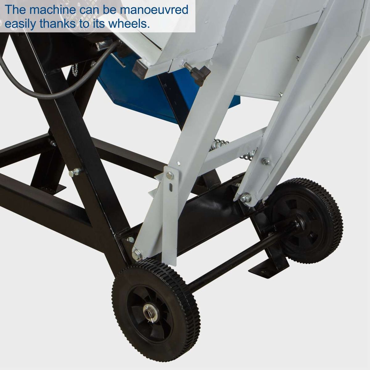 Rocking log saw featuring maneuverable wheels for easy handling