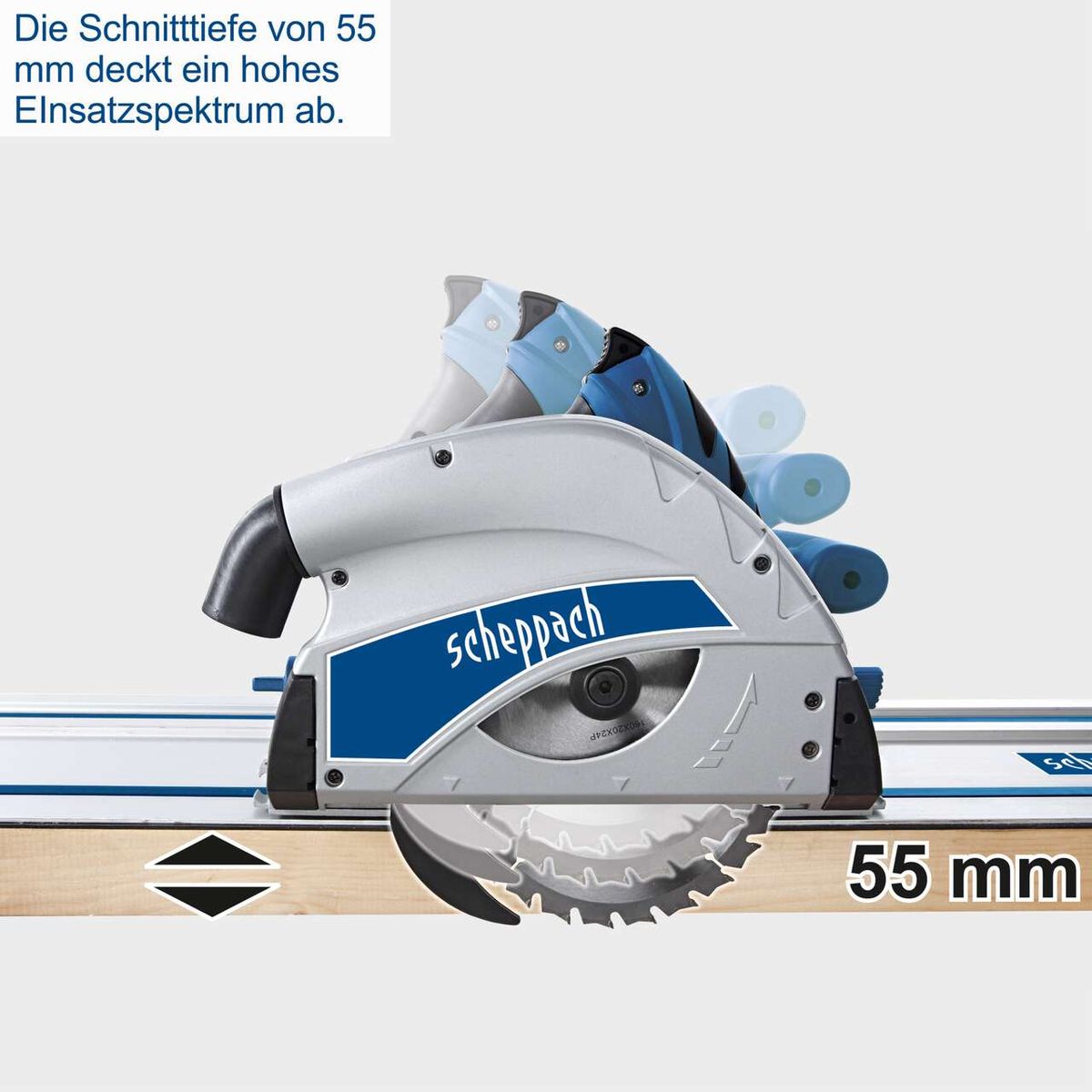 Die Tauchsäge PL55 SE von Scheppach hat eine Schnittiefe von 55 mm und bietet ein hohes Einsatzspektrum.