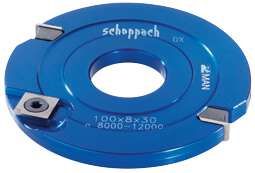 Scheppach HW-Wendeplatten-Nutfräser, 100x8x50, Artikelnummer 8000-12000. Frontansicht des Werkzeugs.