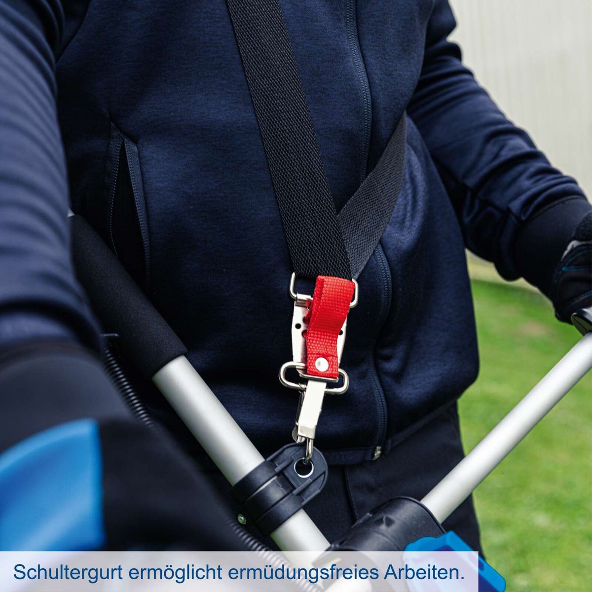 Schultergurt für ermüdungsfreies Arbeiten beim Akku-Freischneider