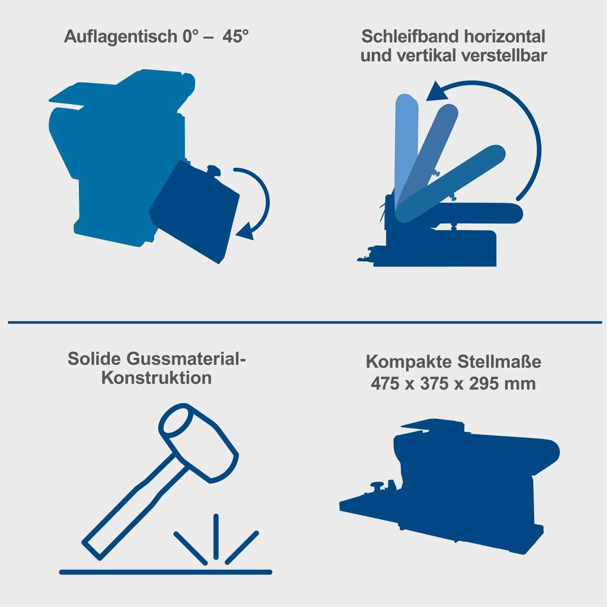 Der Band- und Tellerschleifer BTS900 von Scheppach bietet einen verstellbaren Auflagentisch von 0° bis 45°, ein horizontal und vertikal verstellbares Schleifband, eine solide Gussmaterial-Konstruktion und kompakte Stellmaße von 475 x 375 x 295 mm.