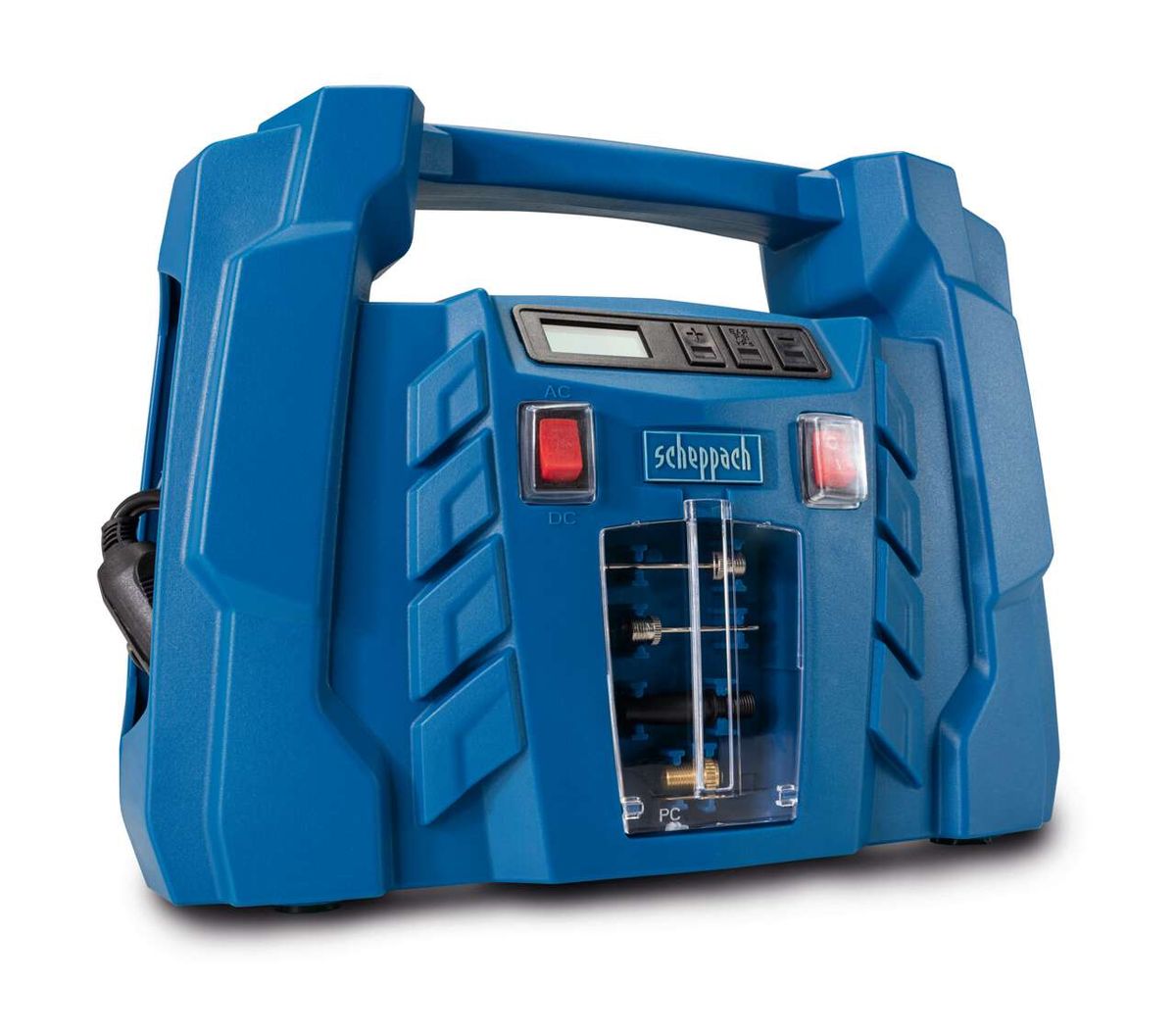 Portabler Scheppach-Kompressor mit LCD-Display und Anschluss für AC/DC