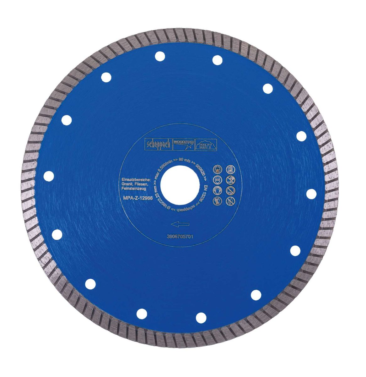 Scheppach-Diamantschleifscheibe mit Markierung für präzise Bearbeitung