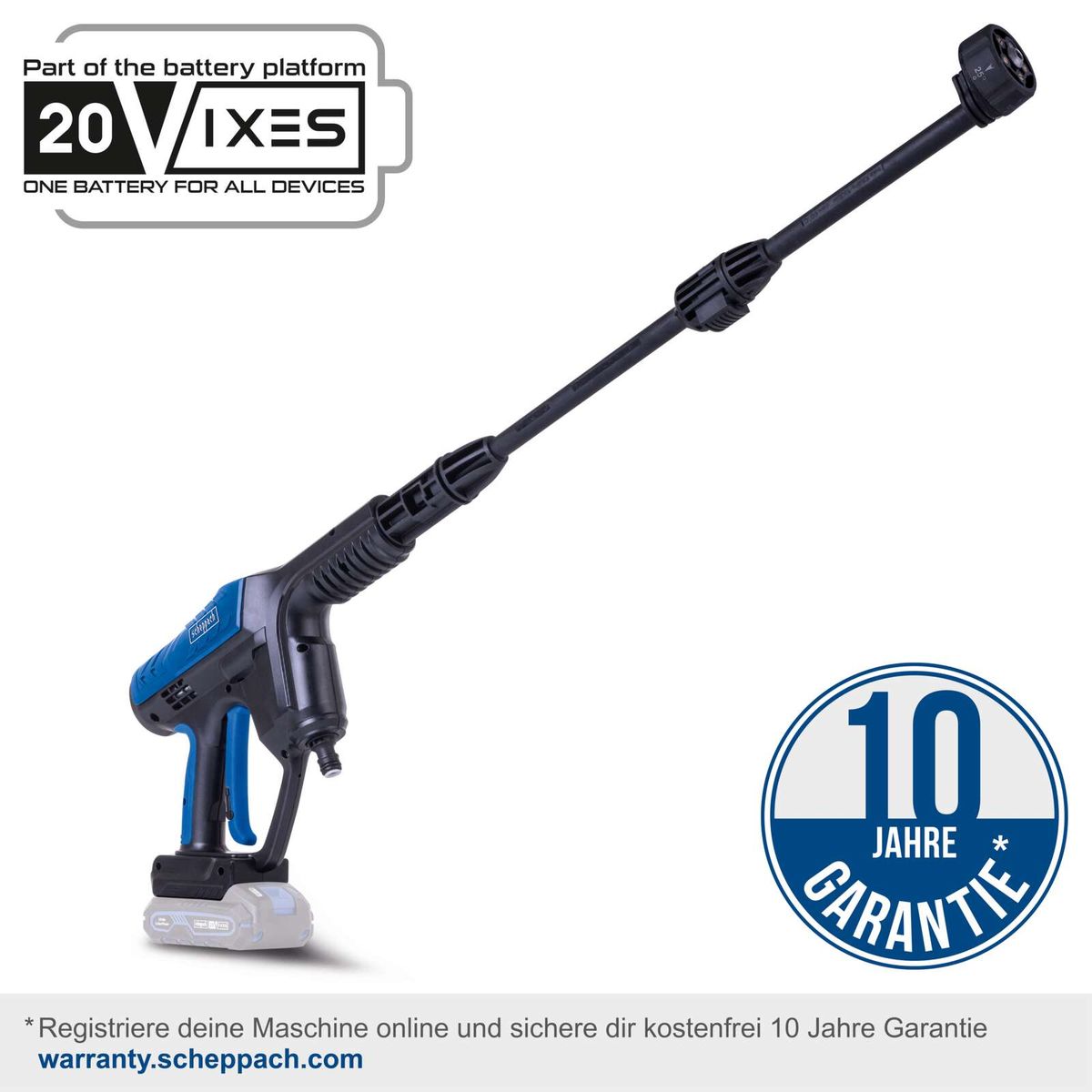 Scheppach Akku-Druckreiniger mit 10-jähriger Garantie, 20V-Basis, 10-Jahre-Garantie-Registrierung
