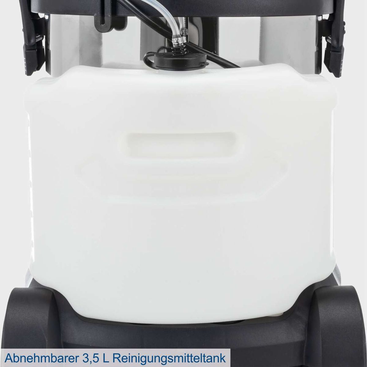 Der Scheppach SprayVac20 verfügt über einen abnehmbaren 3,5-Liter-Reinigungsmitteltank für effiziente Reinigung.