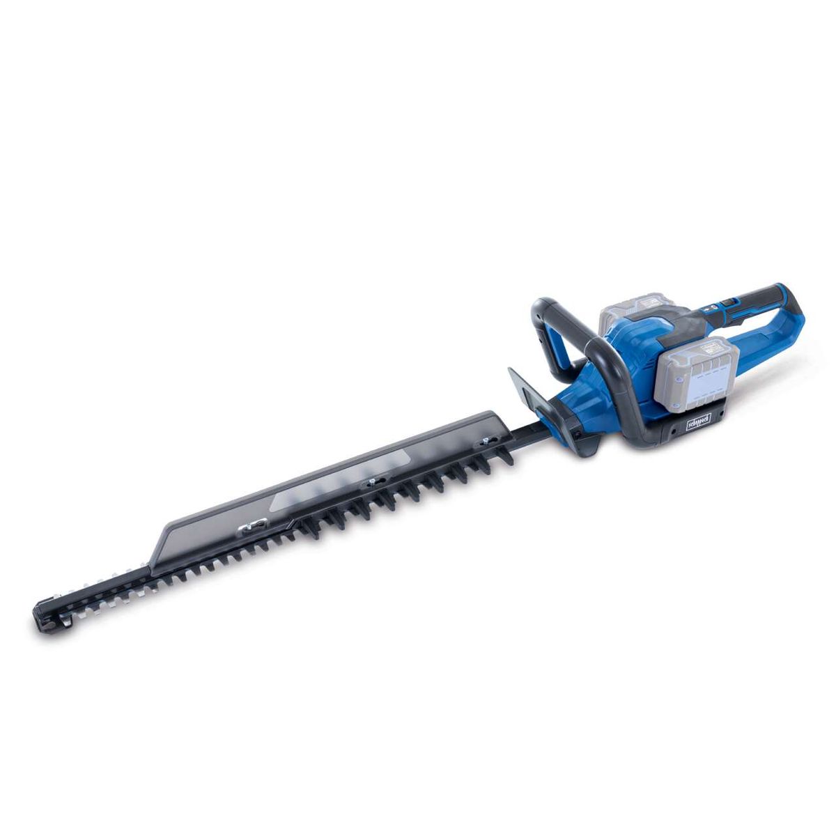 Akku Heckenschere BC-HT720-X mit 650 mm Schnittlänge und 30 mm Schnittstärke. Brushless Motor für effizientes Schneiden. Gezeigt von der Seite.