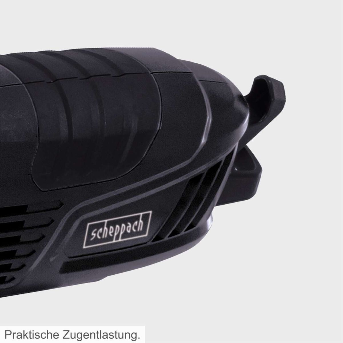 Praktische Zugentlastung für sicheres Arbeiten mit der Elektro-Langstiel-Heckenschere ETHT100 Scheppach.