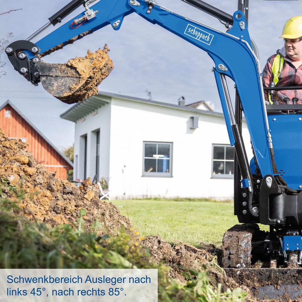 Ausleger-Schwenkbereich für Ausleger mit 45° nach links und 85° nach rechts