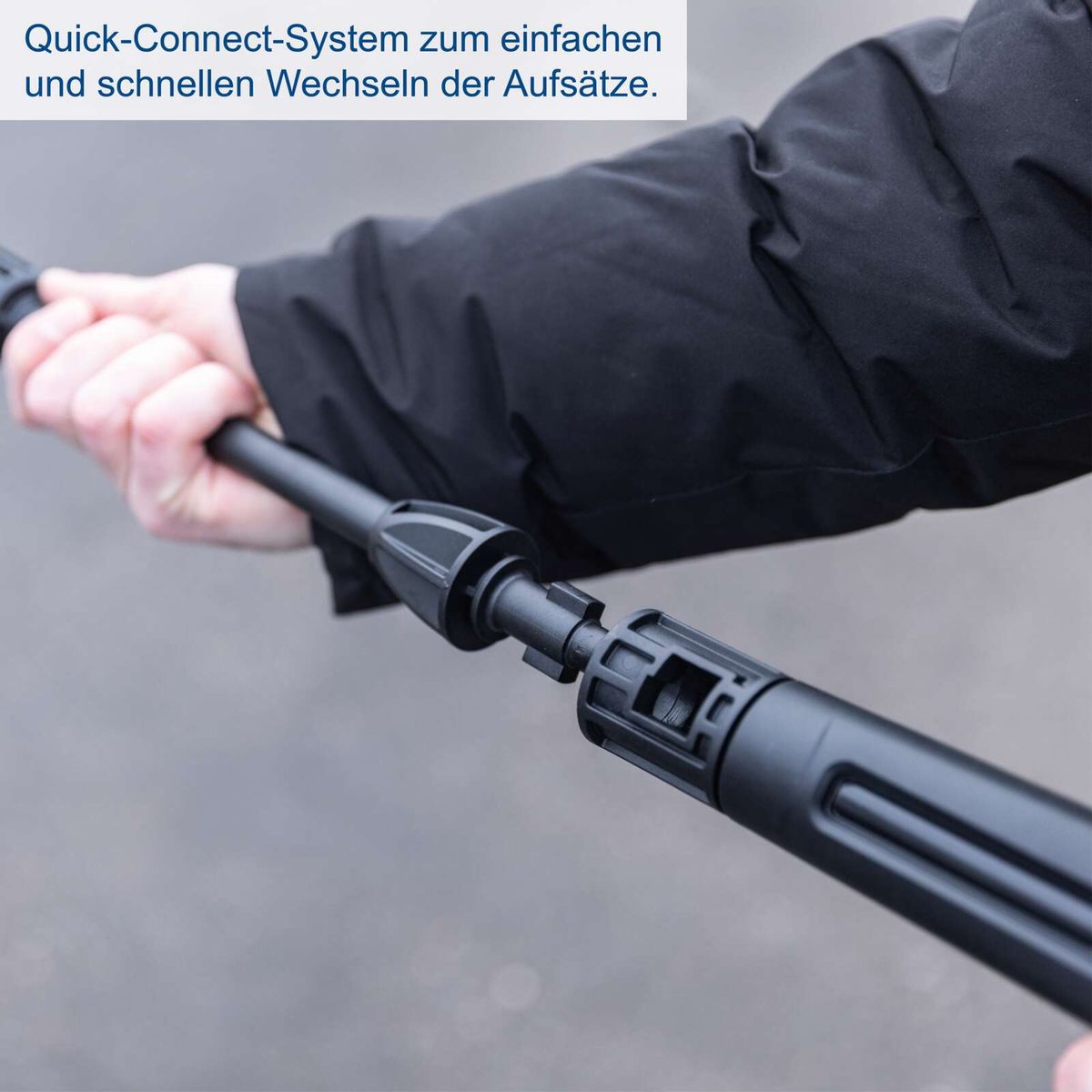 Quick-Connect-System für schnellen Wechsel der Aufsätze auf Hochdruckreiniger