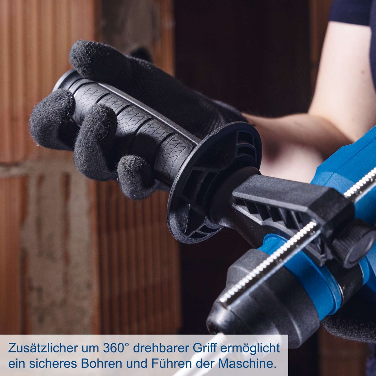 360° drehbarer Griff für sicheres Bohren und Führen der Bohrmaschine