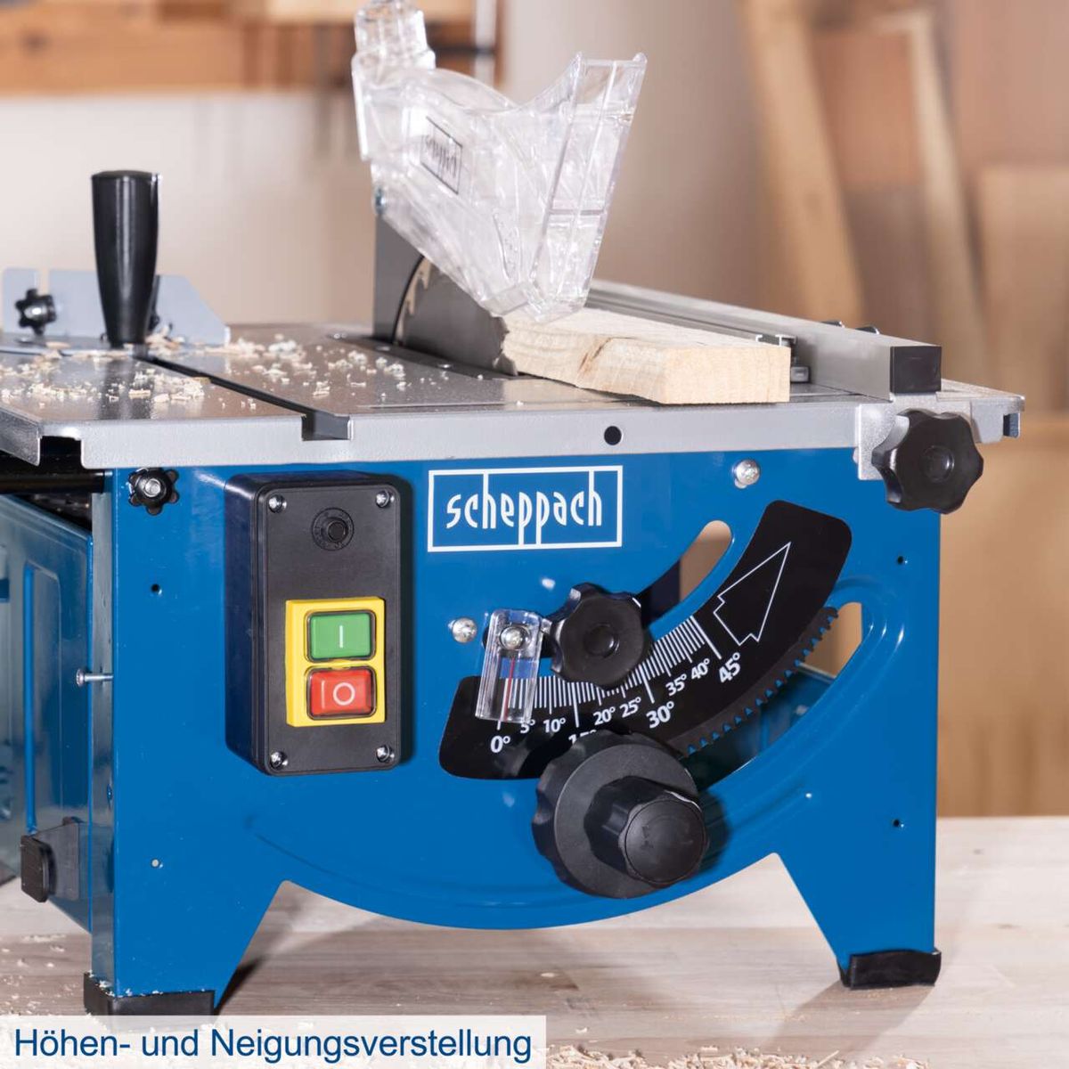 Die Tischkreissäge HS80 von Scheppach bietet Höhen- und Neigungsverstellung für präzise Schnitte. Mit 1200W Leistung und 210mm Sägeblattdurchmesser. Max. 48mm Schnitthöhe.