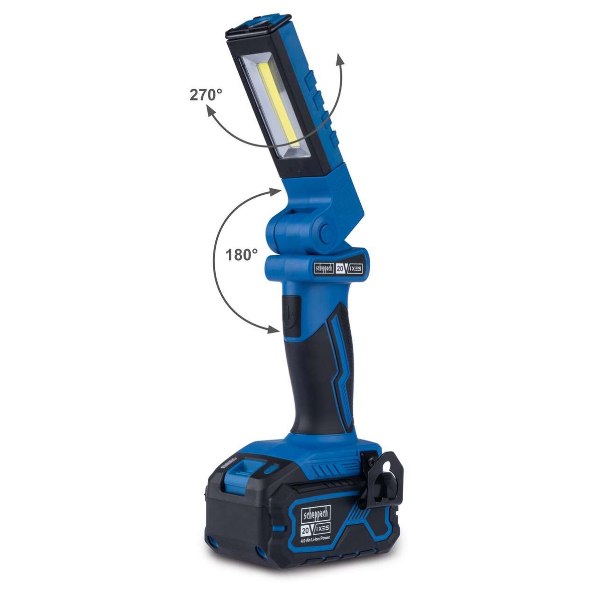 Scheppach-Arbeitsleuchte mit 180° und 270° Neigungsmöglichkeit für Akku-Betrieb