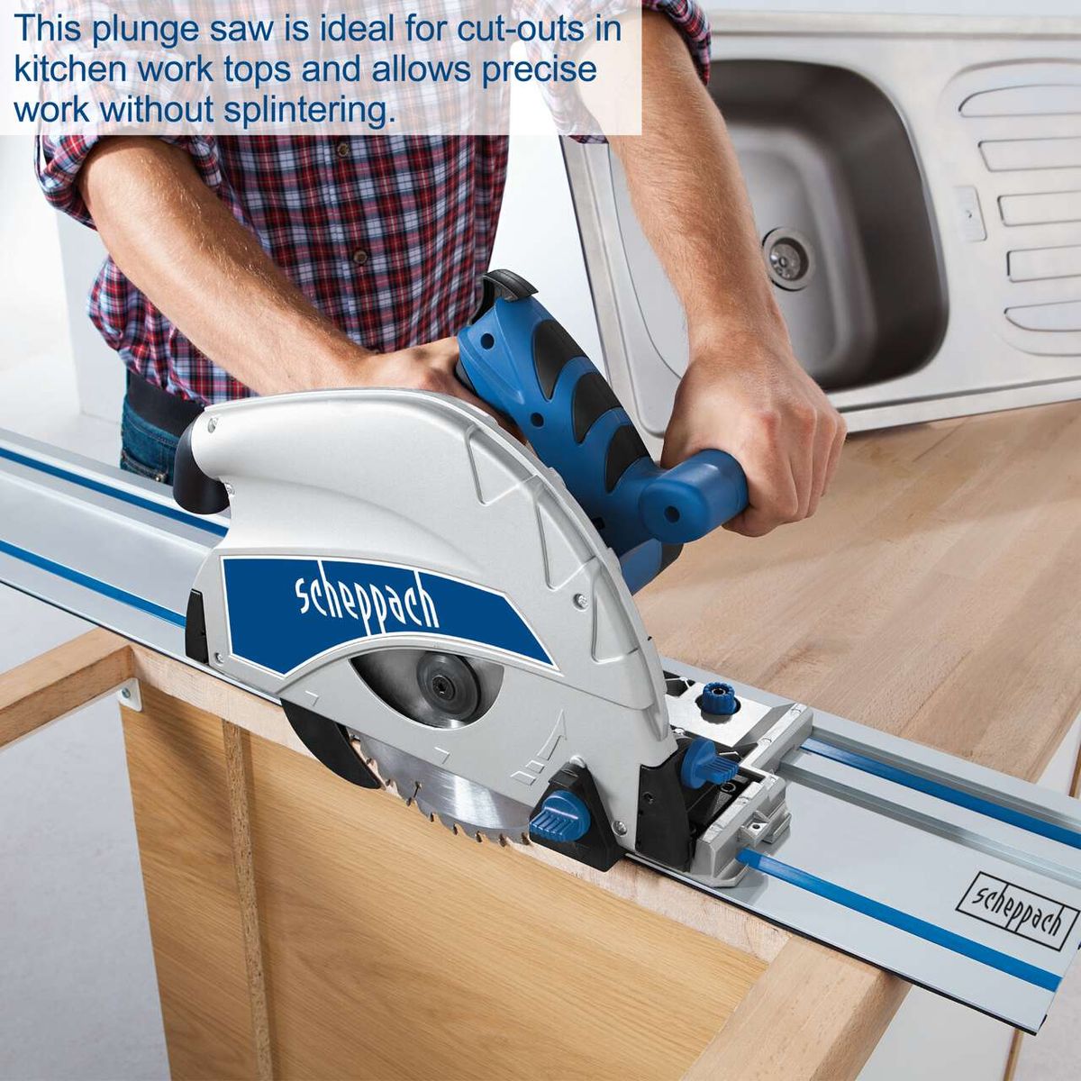The Scheppach PL75 plunge saw is ideal for precise cut-outs in worktops without splintering. With 1600W power and a 210mm diameter saw blade with 36 teeth, it offers maximum precision and efficiency.