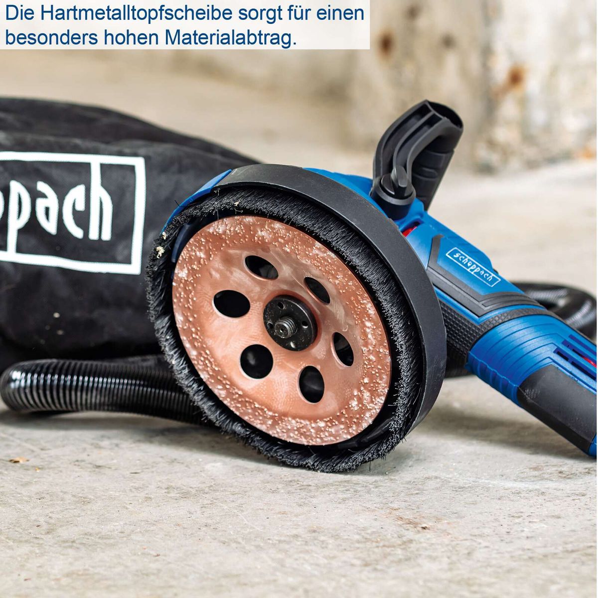 Die Hartmetalltopfscheibe sorgt für einen besonders hohen Materialabtrag.