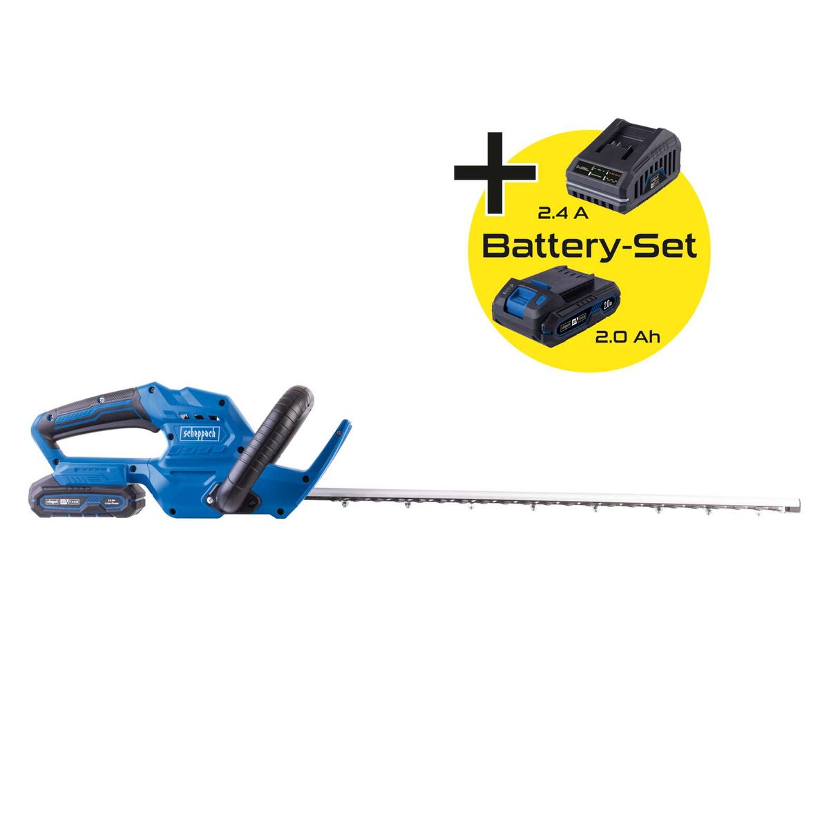 Scheppach Akku-Heckenscheren-Set mit 20V-Modell, inklusive 2,0 Ah Akku und Ladegerät