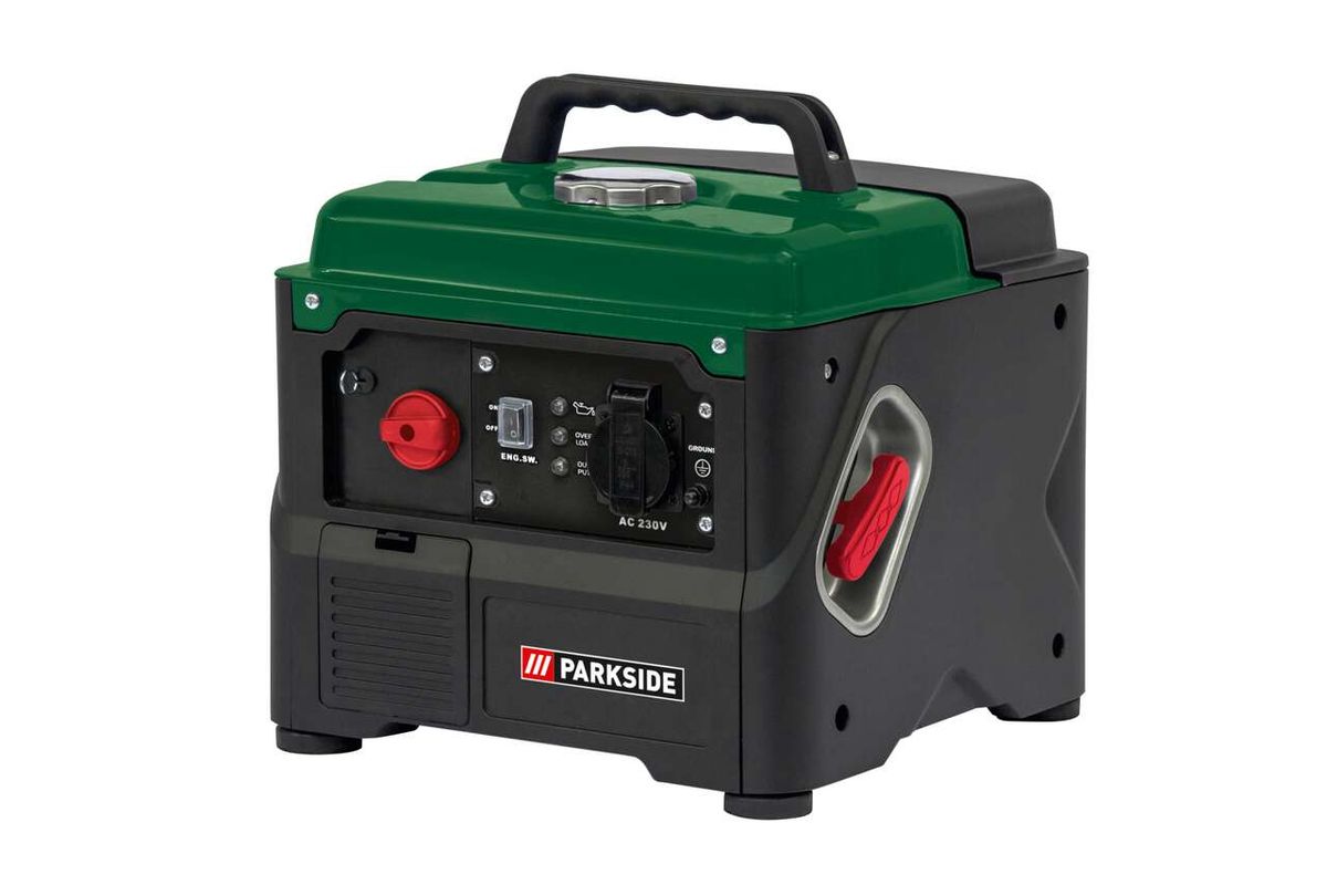 Inverter-Stromgenerator PISE 800 A1 Parkside Lidl LB8 FR, Ansicht von vorne.