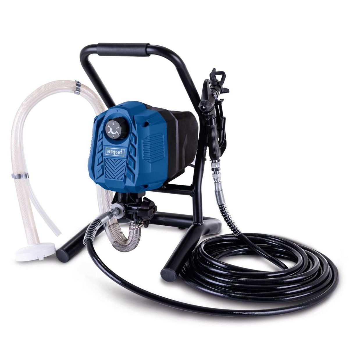 Airless Farbsprühsystem ACS4000 mit 110 bar, 550 W und 1,25 L/min, inkl. 2 Düsen und 2 Filter. Gezeigt von der Seite.