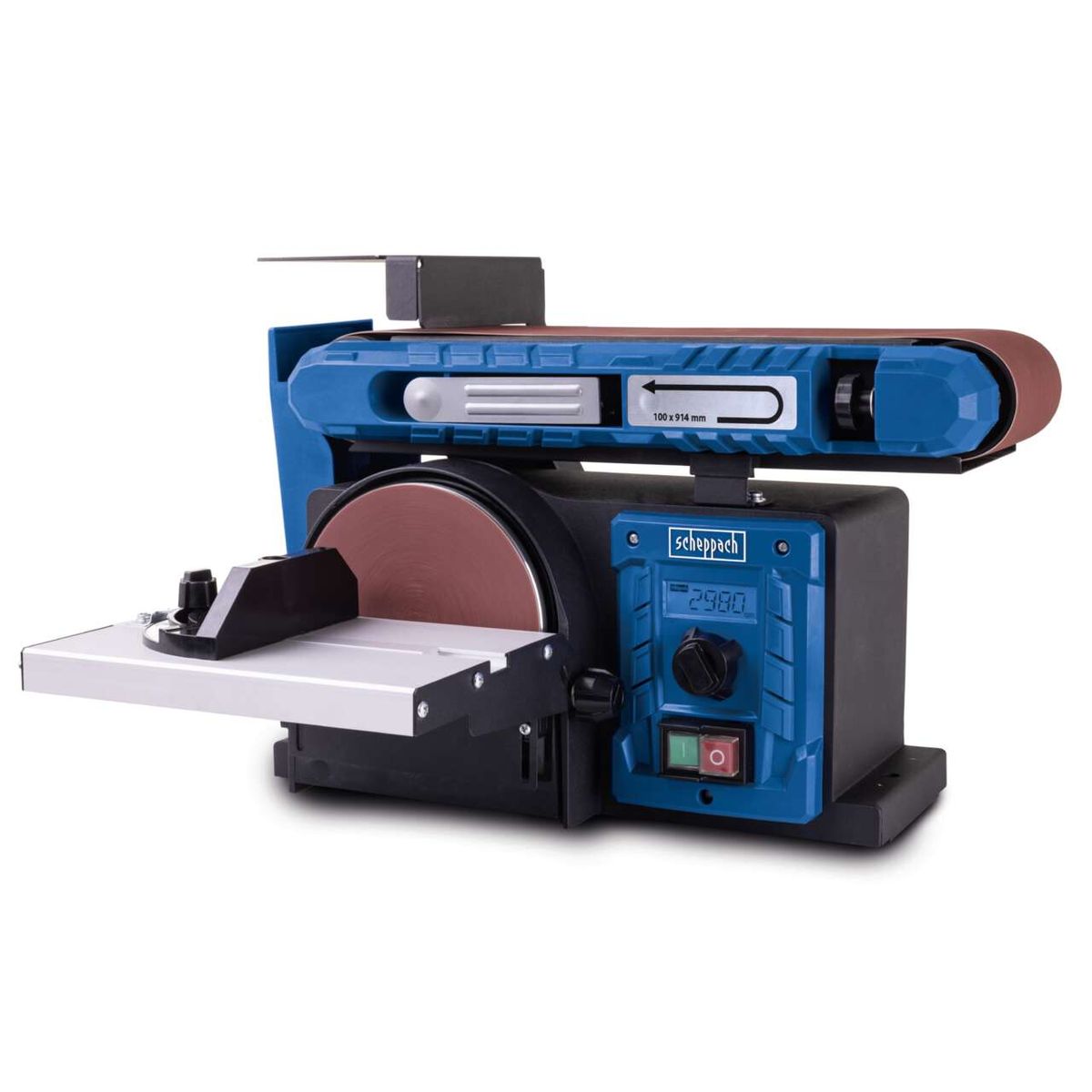 Band- und Tellerschleifer BTS800Vario mit 400W Leistung und Schleifband 915x100mm. Inkl. 12-teiliges Schleifset. Wichtige Merkmale: variable Geschwindigkeit, robuste Bauweise, einfache Handhabung.