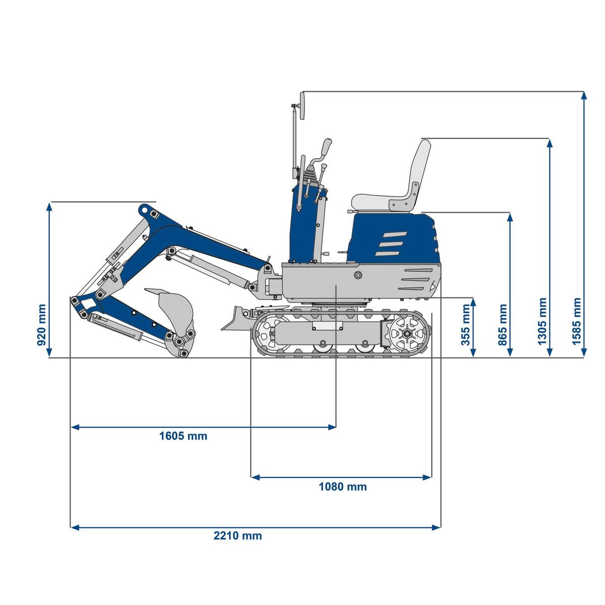 Der Scheppach Benzin Mini Bagger EXC815 mit 8,5 PS, 2330 mm Grabweite und 690 mm Spurbreite. Kettenantrieb für optimale Mobilität und Stabilität. Ideal für den Heimwerkerbereich.