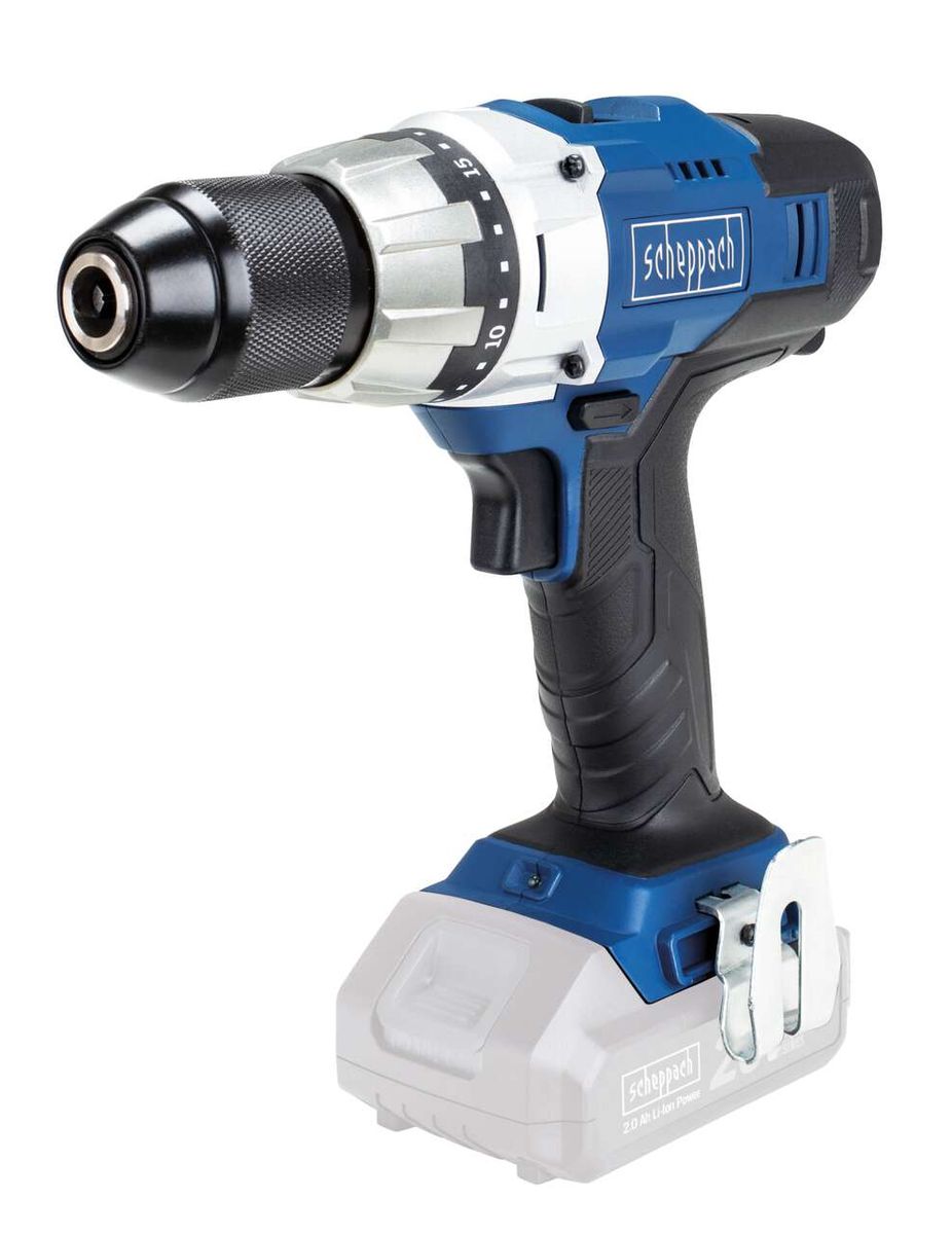 Scheppach Akkuschrauber CDD45-20ProS, Ansicht von der Seite. Der Griff ist unten und die Spitze oben.