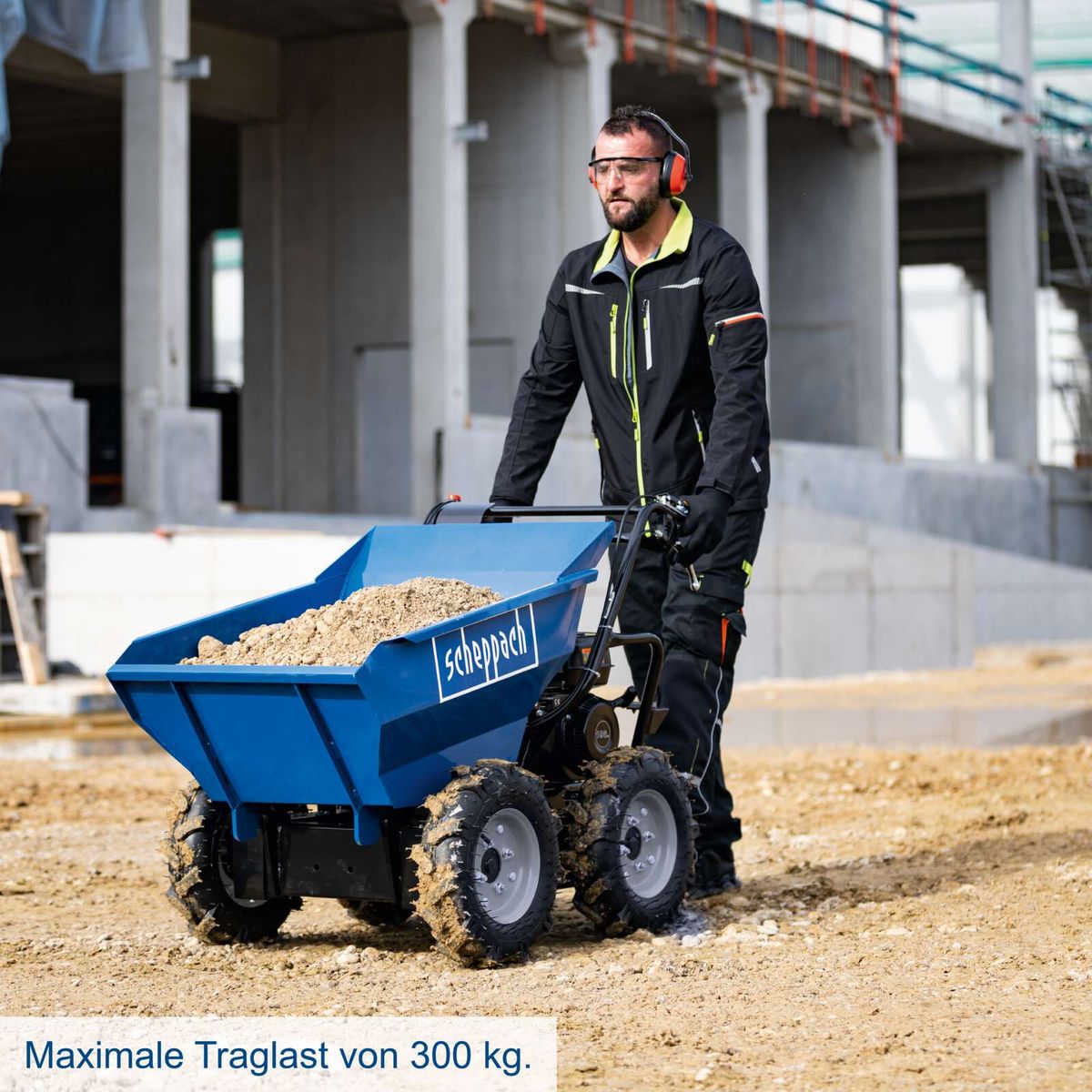 Scheppach Benzindumper mit 300 kg Traglast, Allradantrieb und Kippbehälter