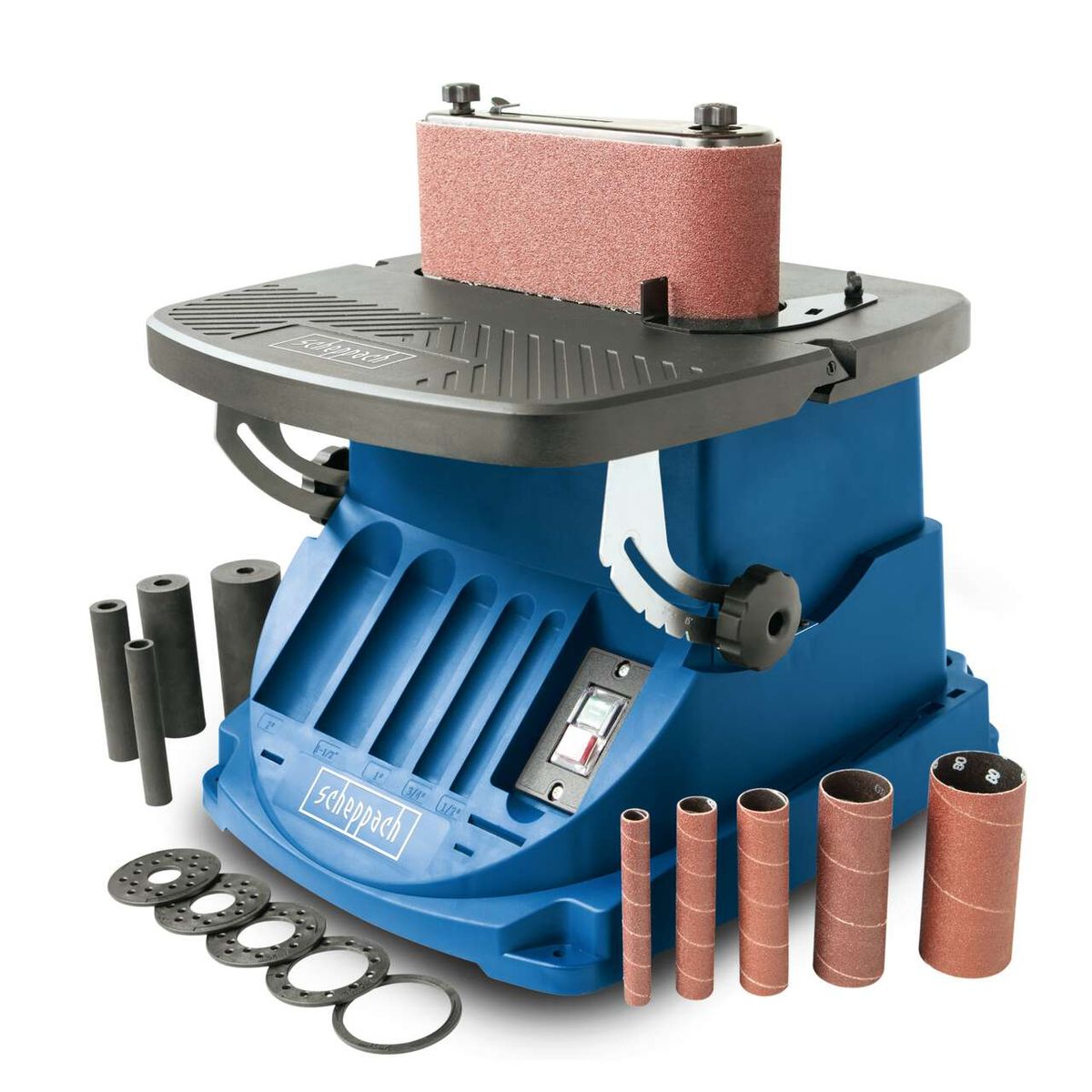 Scheppach-Oszillierschleifer OSM600 mit Band- und Spindelschleifern, inkl. Ersatzbändern und Halterungen