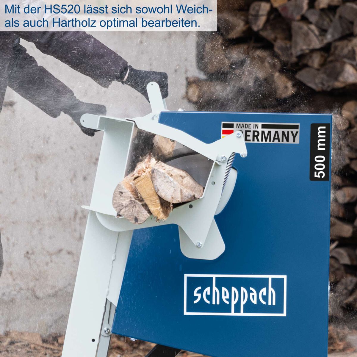 Die Wippsäge HS520 von Scheppach eignet sich optimal für die Bearbeitung von Weich- und Hartholz. Sie verfügt über ein 500 mm großes Sägeblatt mit 44 Zähnen und eine Leistung von 2600 Watt. Made in Germany.