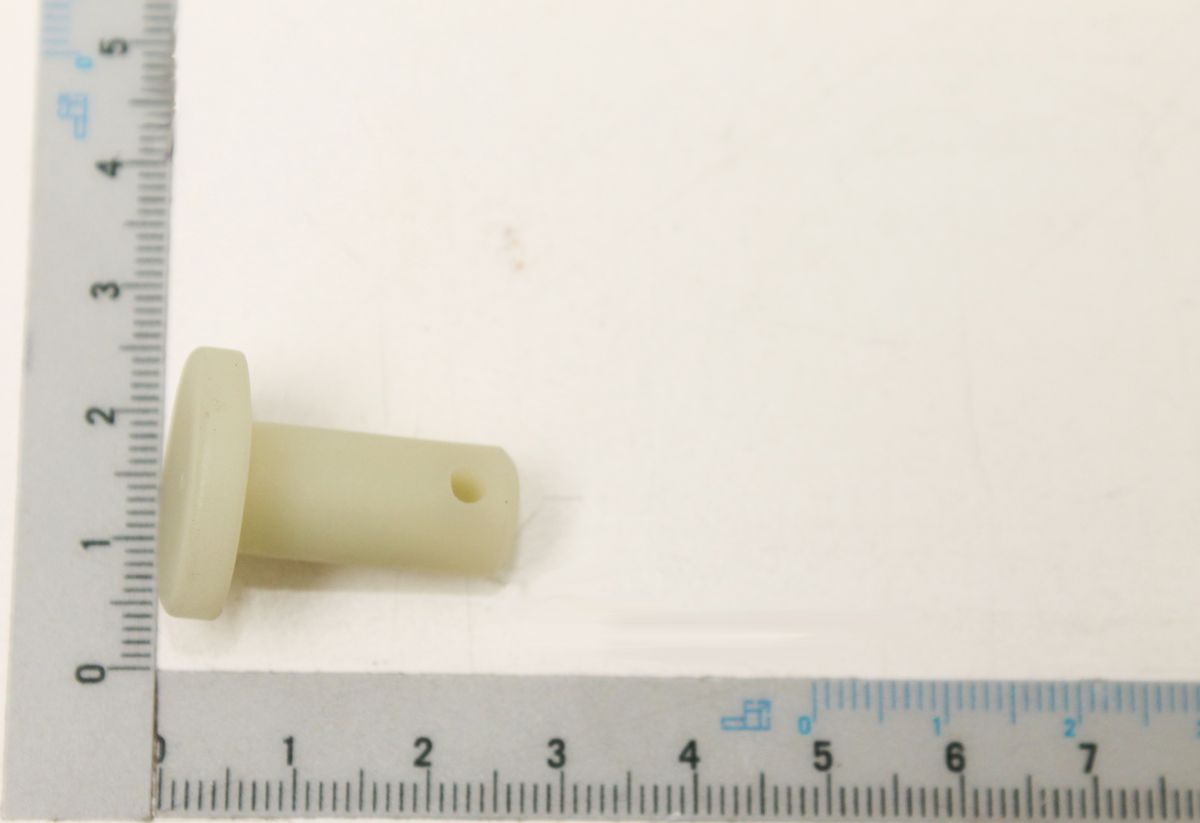 Ein langer Kunststoffbolzen mit einem Durchmesser von 20 mm und einem Loch in der Mitte. Der Bolzen wird von der Seite gezeigt.