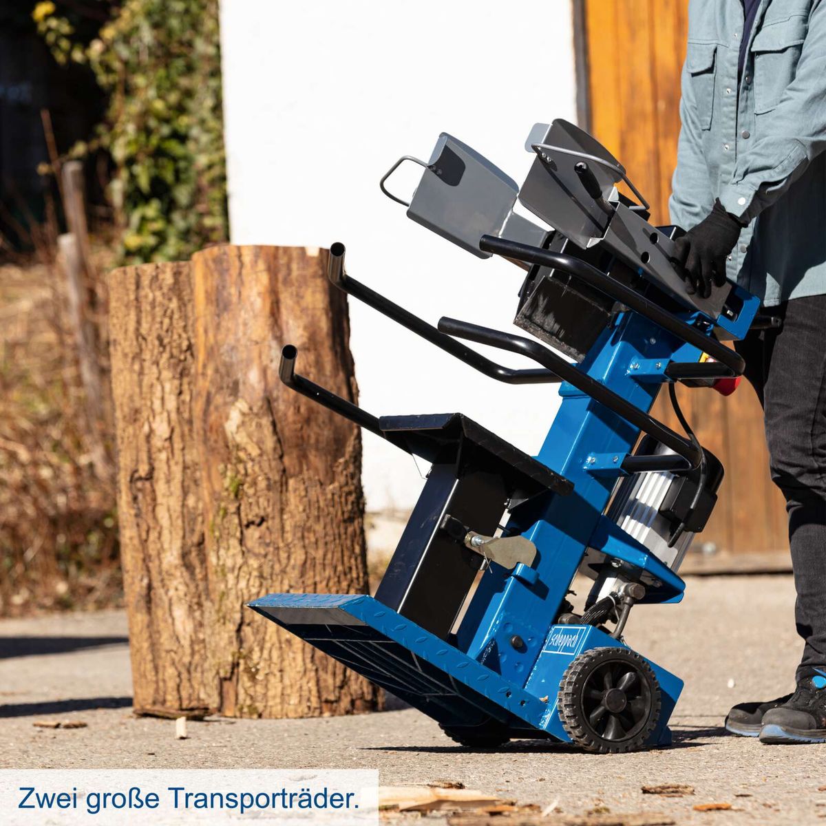 Transporträder für Scheppach-Produkte mit zwei großen Rädern für stabilen Transport