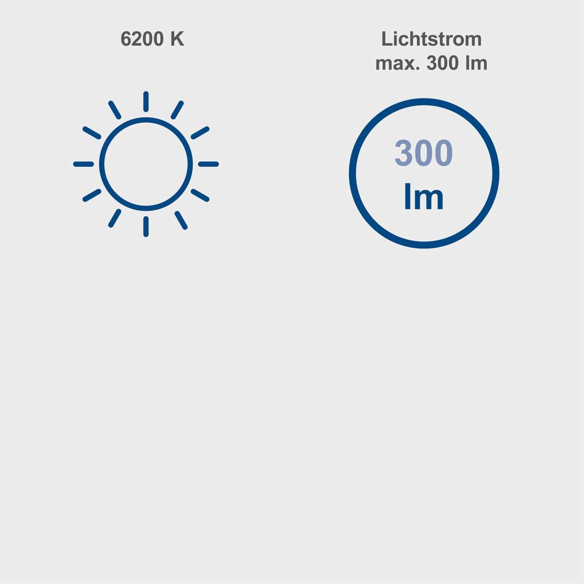 Die Akku-Arbeitsleuchte hat eine Farbtemperatur von 6200 K und eine maximale Helligkeit von 300 Lumen.
