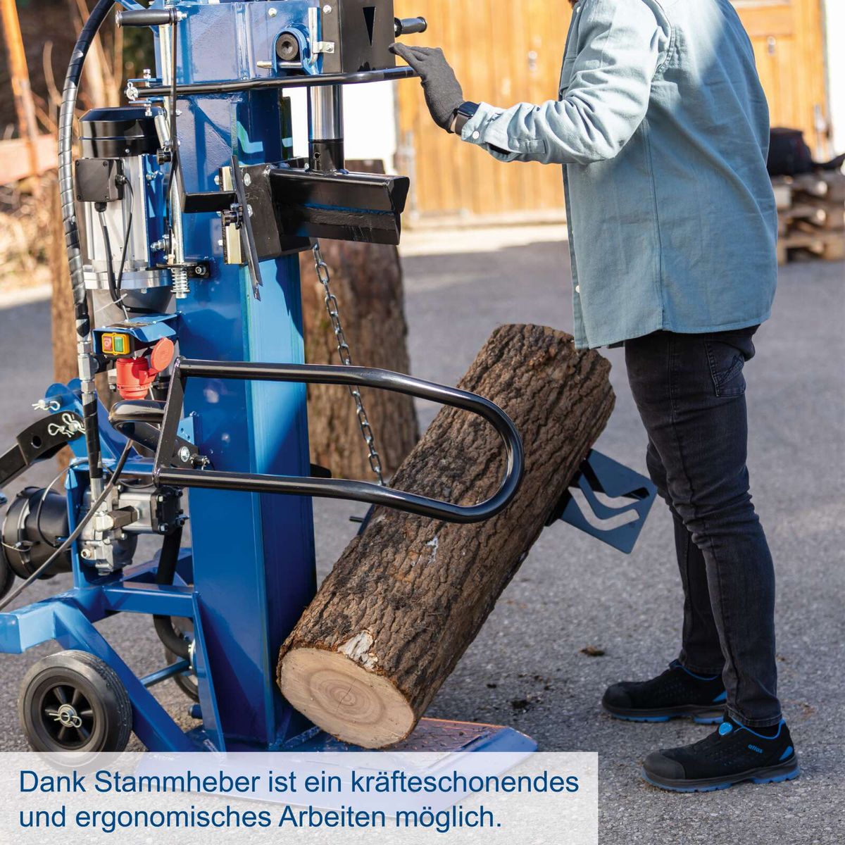 Stammheber für ergonomisches und kraftschonendes Arbeiten beim Holzspalten