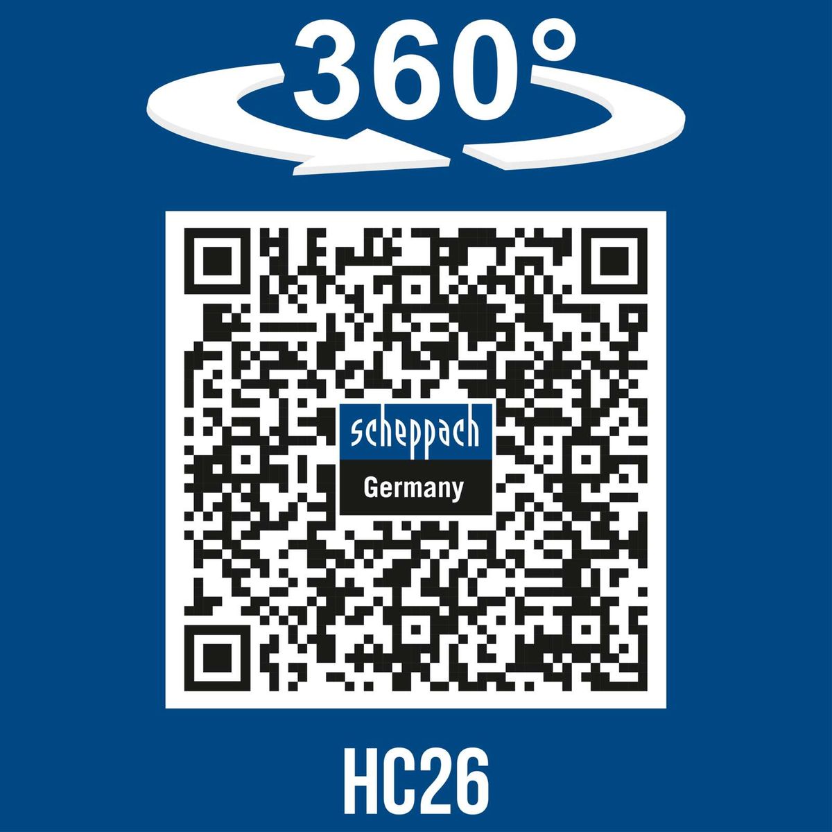 Scheppach-Kompressor HC26 mit 360°-Drehfunktion und QR-Code für Deutschland