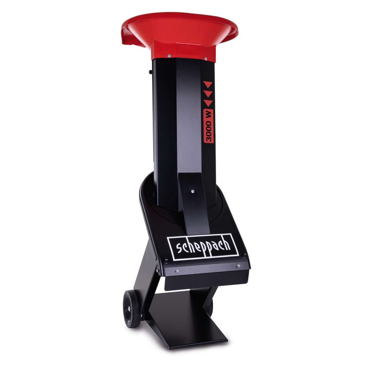 Scheppach-Häcksler mit 3000-Watt-Leistung, Metallgehäuse, Fahrvorrichtung und 45 mm maximaler Astdurchmesser