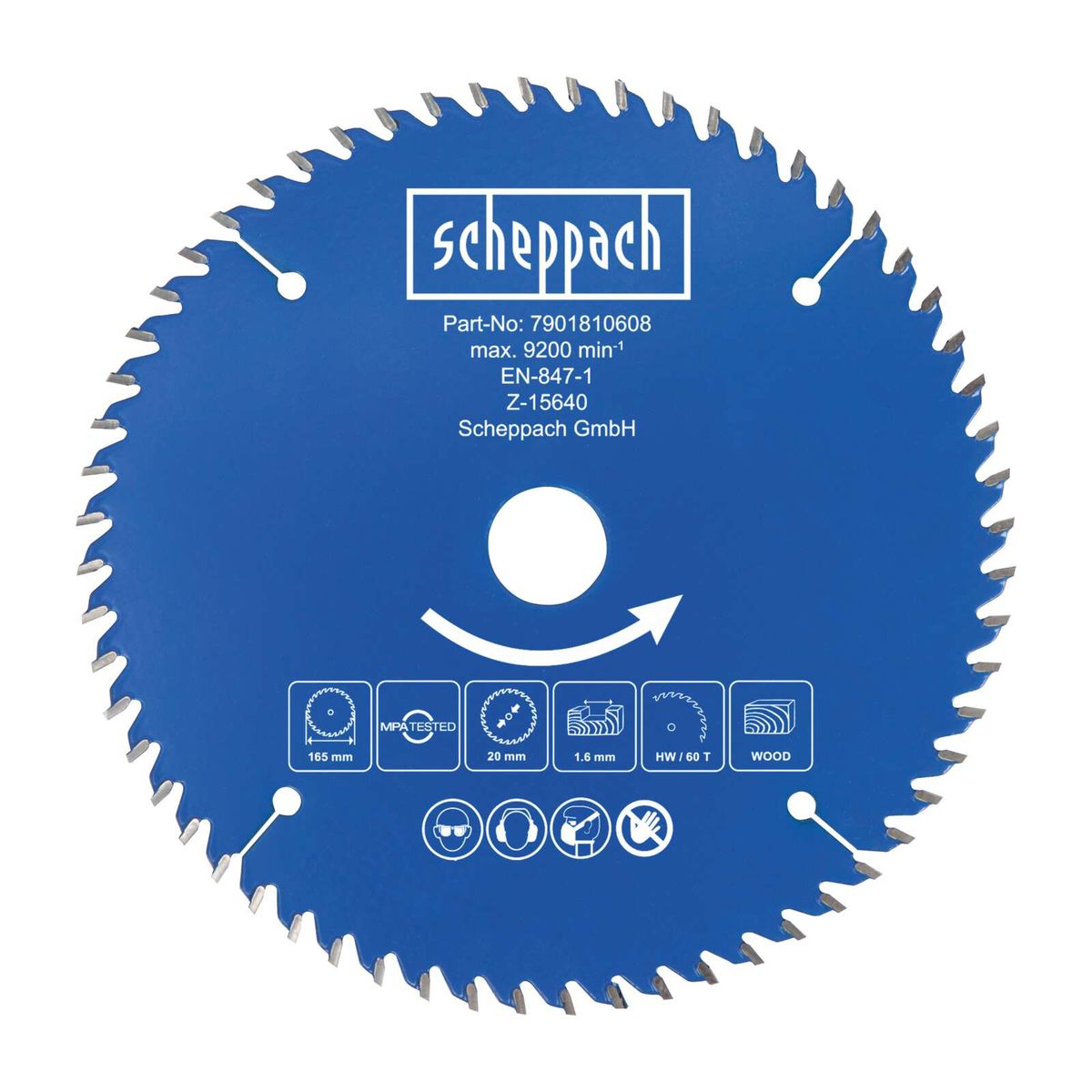 Scheppach-Stechblatt mit Teilnummer 7901810608, max. 9200 U/min, EN-847-1-zertifiziert