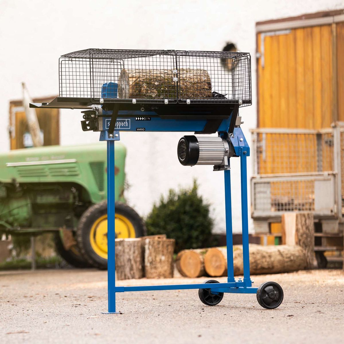 Holzspalter mit Untergestell und Transportwagen für Scheppach-Modell HL760LS, inkl. Motor und Spaltholzführung