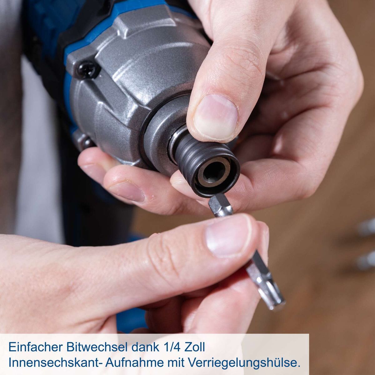 1/4-Zoll-Innensechskant-Aufnahme mit Verriegelungsschlüssel für Akku-Schlagschrauber