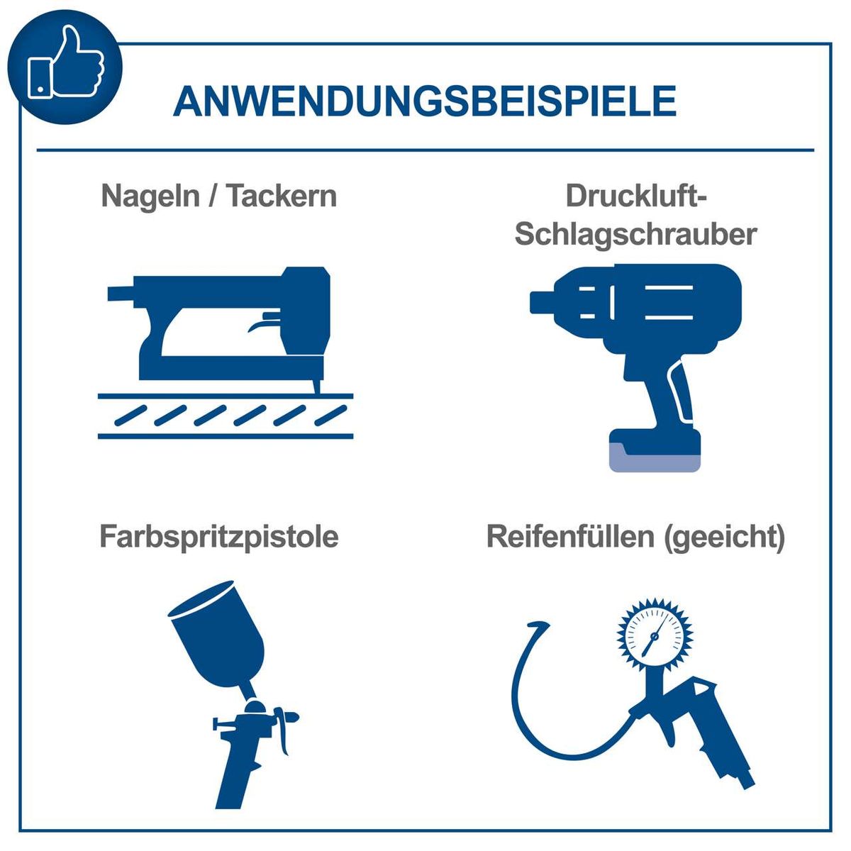 Der Kompressor HC80V von Scheppach eignet sich für Nageln/Tackern, Druckluft-Schlagschrauber, Farbspritzpistole und Reifenfüllen (geeicht).