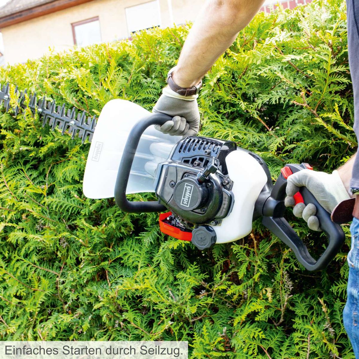Startvorgang durch Seilzug für Heckenschere; Einfache Bedienung mit Zugmechanismus