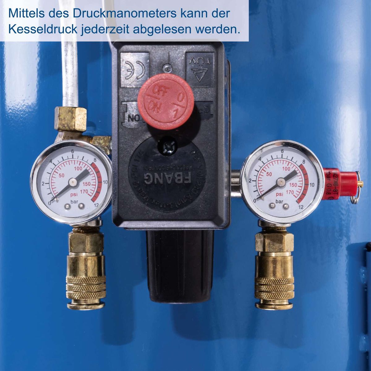 Druckmanometer zur kontinuierlichen Ablesung des Kesseldrucks mit integrierten Messinstrumenten für Druckmessung in psi und bar