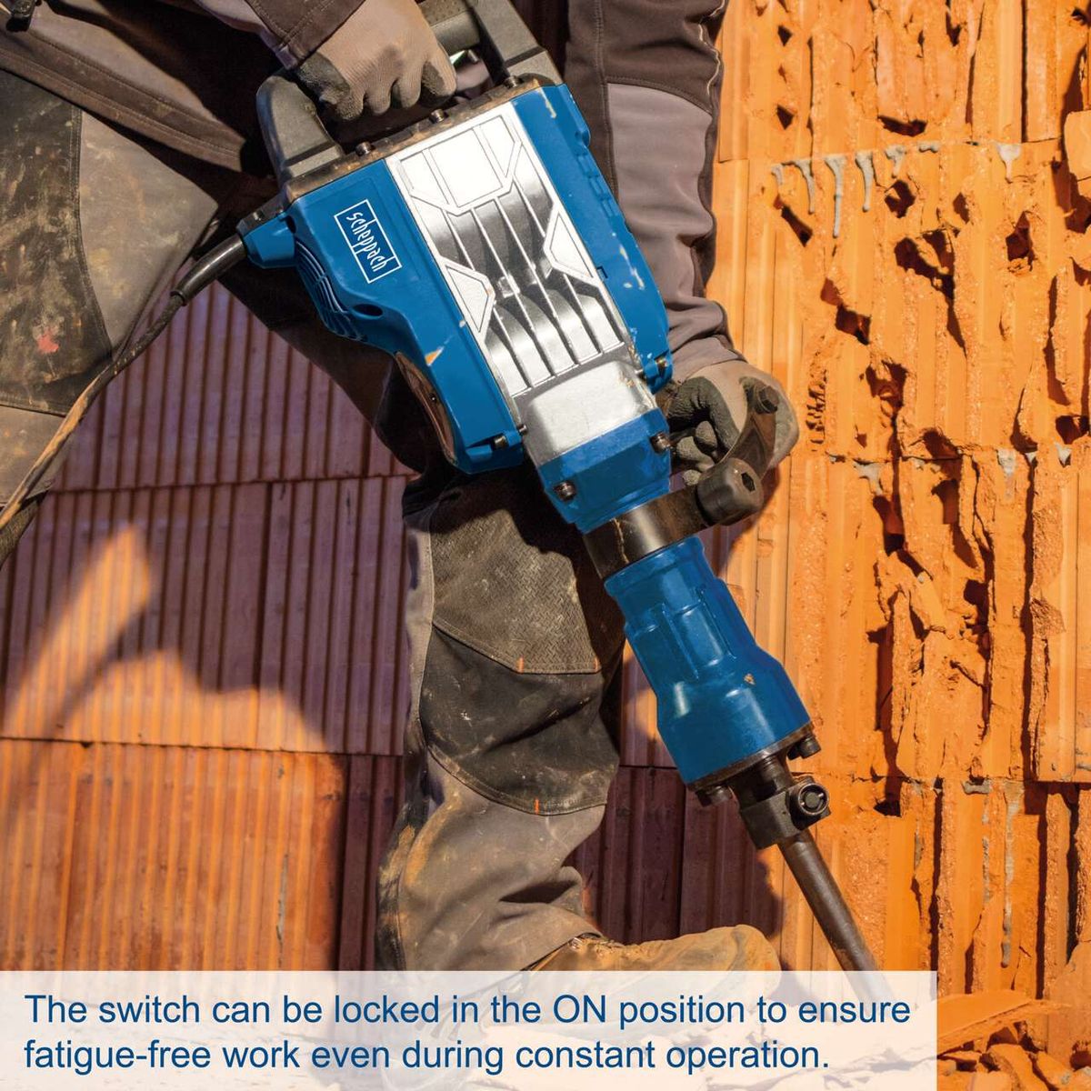 Demolition hammer with lockable ON switch for fatigue-free operation