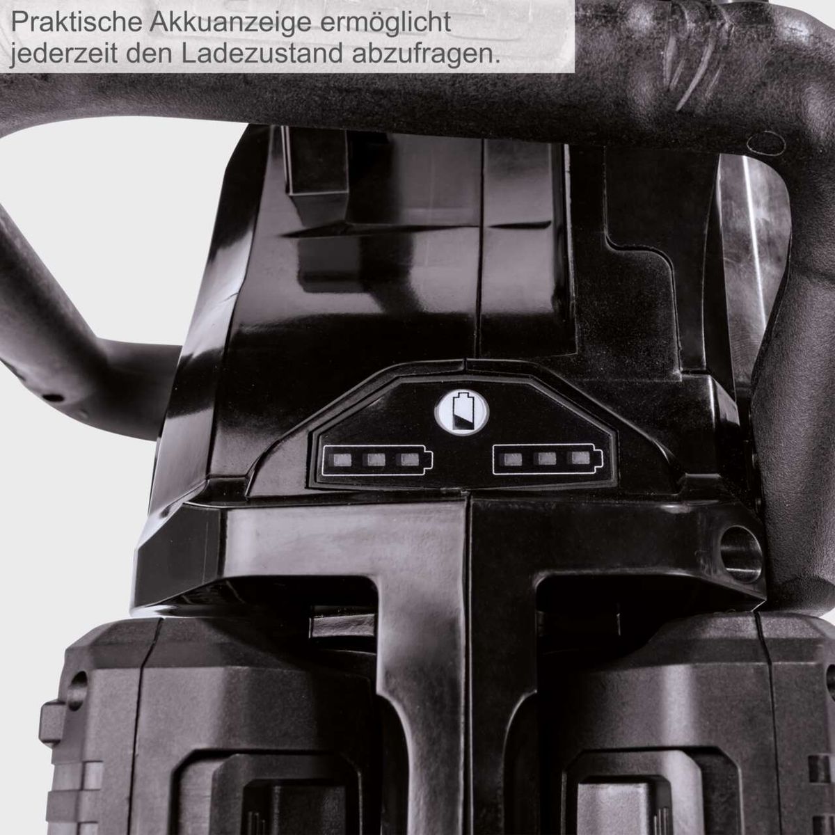 Akku-Kettensäge mit praktischem Akkuanzeige-System für sofortige Ladezustandsprüfung