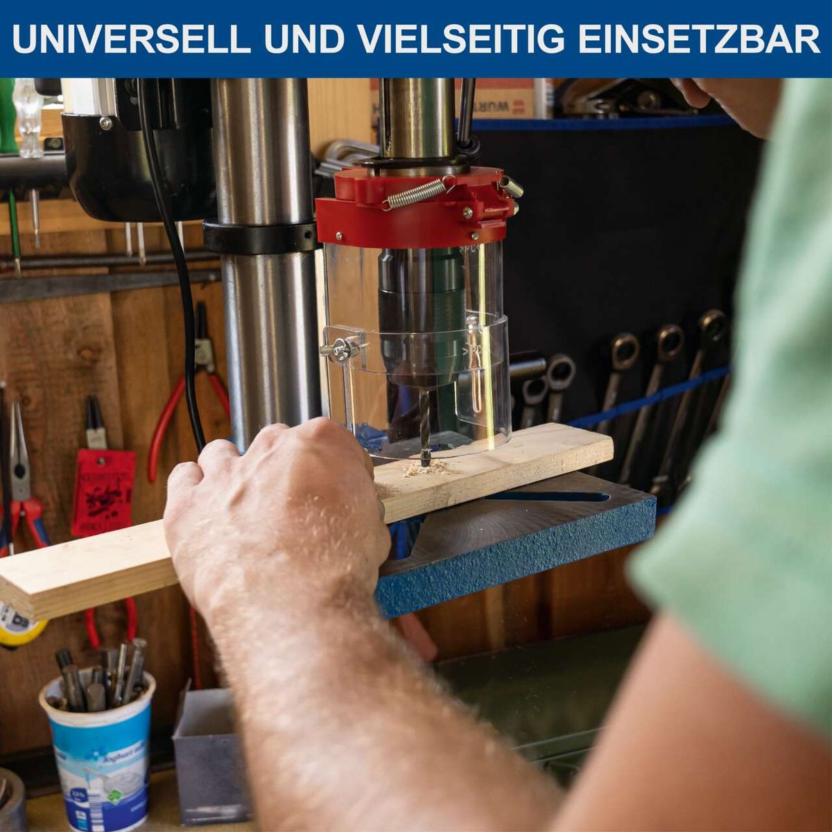 Tischbohrmaschine mit variabler Geschwindigkeit und Laserausrichtung für präzise Bohrungen im Werkzeugset Scheppach DP19Vario