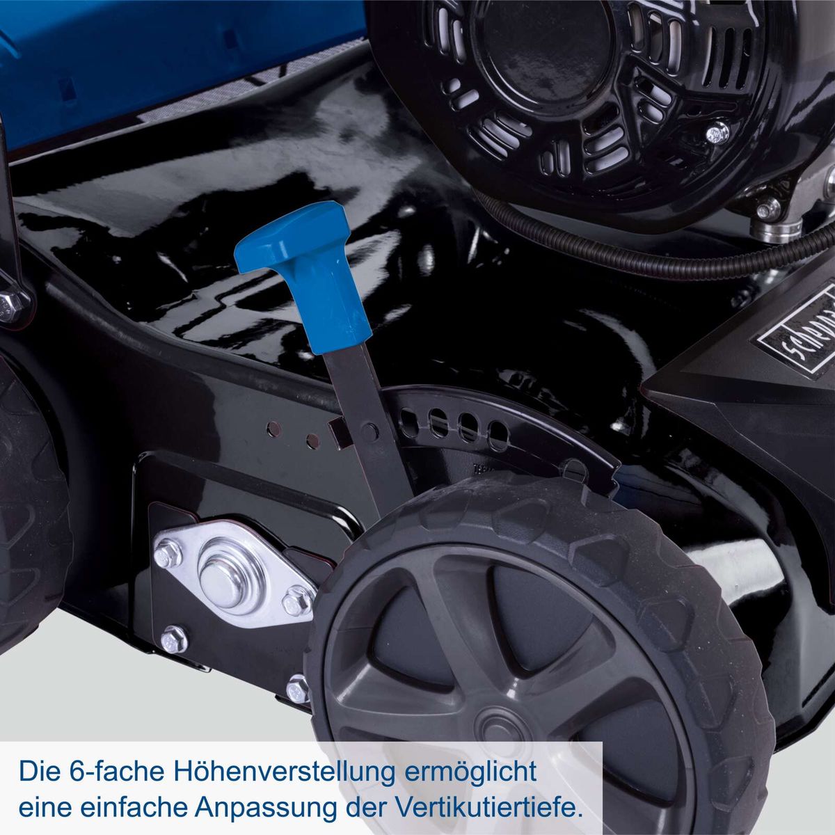 6-fache Höhenverstellung für einfache Vertikaltiefeneinstellung eines Vertikutierers