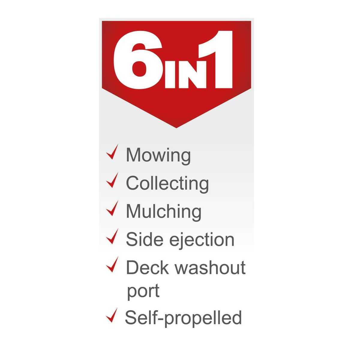 The petrol lawnmower MS173-51 by Scheppach offers the following features: mowing, collecting, mulching, side ejection, deck washout port, and self-propelled.