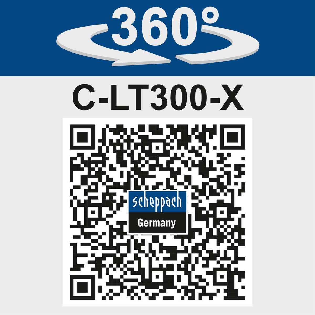 Der Akku-Rasentrimmer C-LT300-X bietet eine 360°-Drehbarkeit für flexible Nutzung. Weitere Details finden Sie unter dem QR-Code.