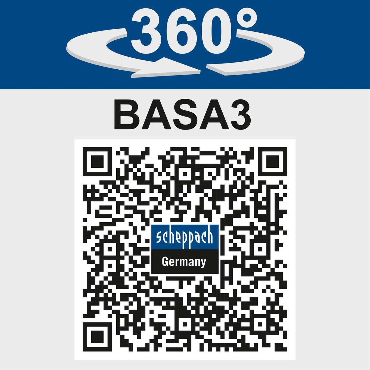 Bandsäge BASA3 mit 360°-Drehfunktion und QR-Code für Scheppach-Informationen