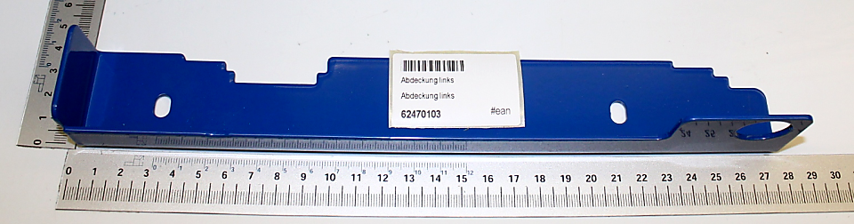 Abdeckung links 2x56x291 von Scheppach, gezeigt von der Seite mit einem Lineal zur Größenveranschaulichung.