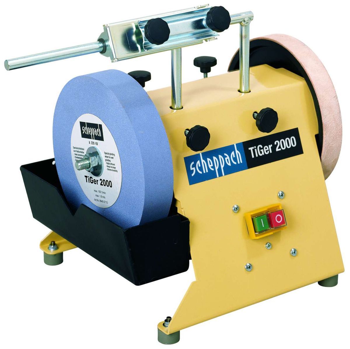 Nass-Schleifsystem Tiger 2000 von Scheppach, gezeigt von der Seite.